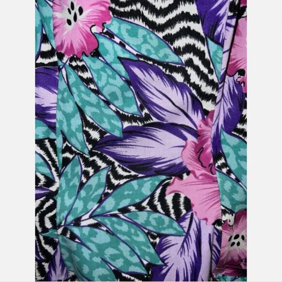 Vtg Isadora New York - 2 Piece Dress & Jacket Set - Tropical Floral Zebra - Sz 5 - Picture 2 of 14